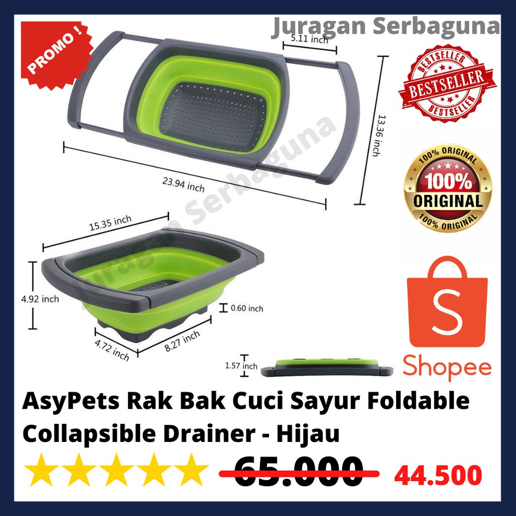 AsyPets Rak Bak Cuci Sayur Foldable Collapsible Drainer - Hijau