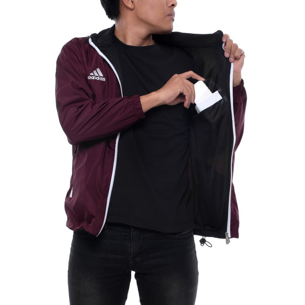 Jaket Pria Parasut Outdor Running Tracker F50 Maroon Strip Abu