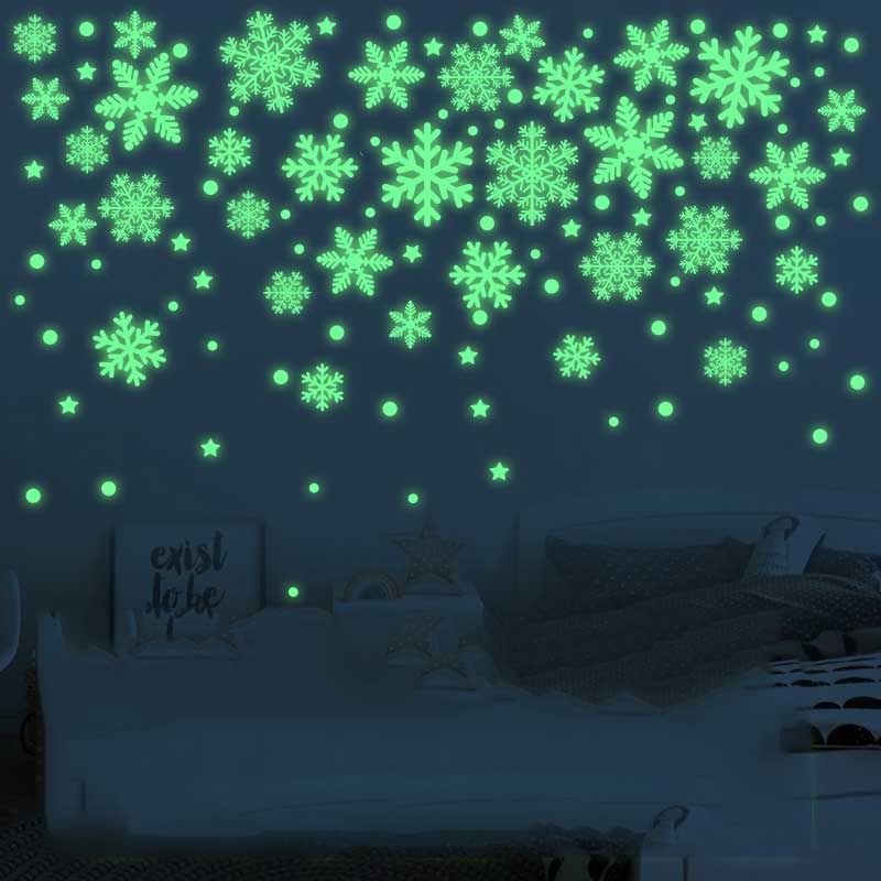 Stiker Dinding Decal Desain Snowflake Glow In The Dark Untuk Dekorasi Natal