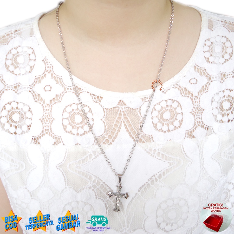 Lovelybutik -  Kalung Titanium Wanita Pria Kalung Salib YS Anti Karat BONUS TEMPAT PERHIASAN