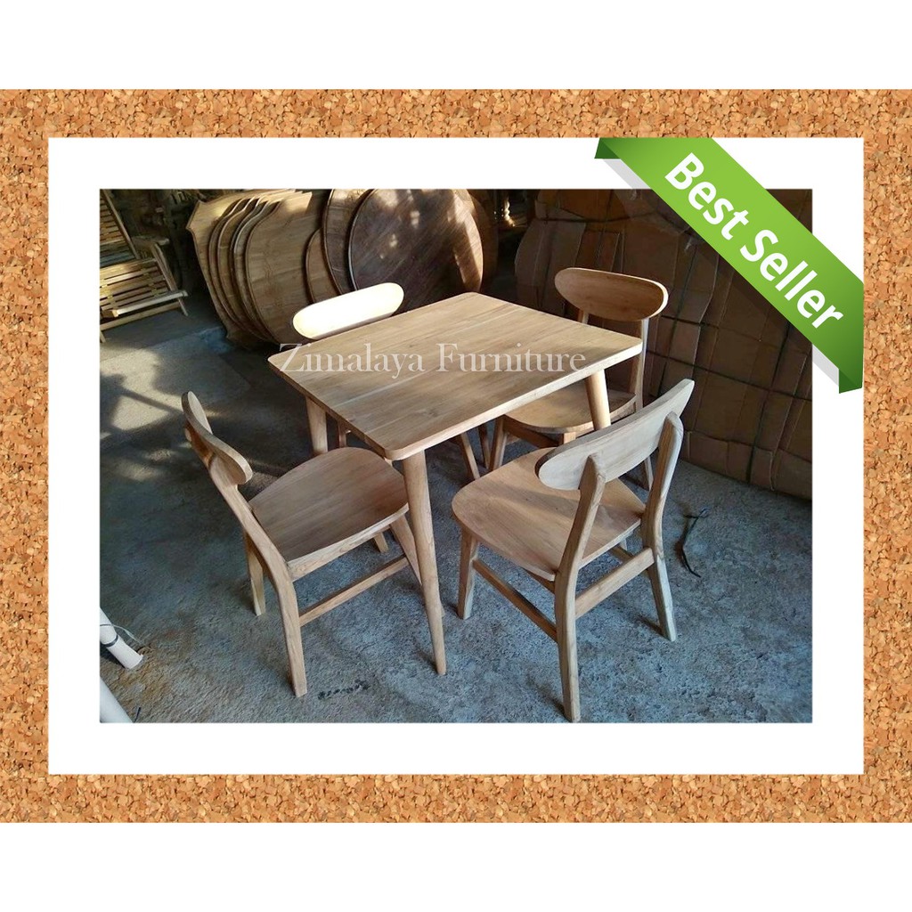 Ready ! Meja Makan Jati Tebal 4 Kursi Ropan Mentah