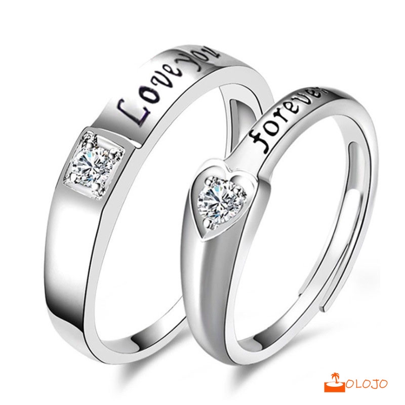 OLOJO 925 Silver Cincin Pasangan Berlian Mode Wanita Perhiasan Cincin Couple Rings