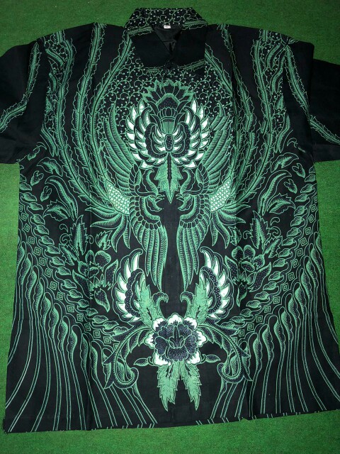 Green Peksi Pendek Kemeja Batik Pria Full Furing Katun Sragenan