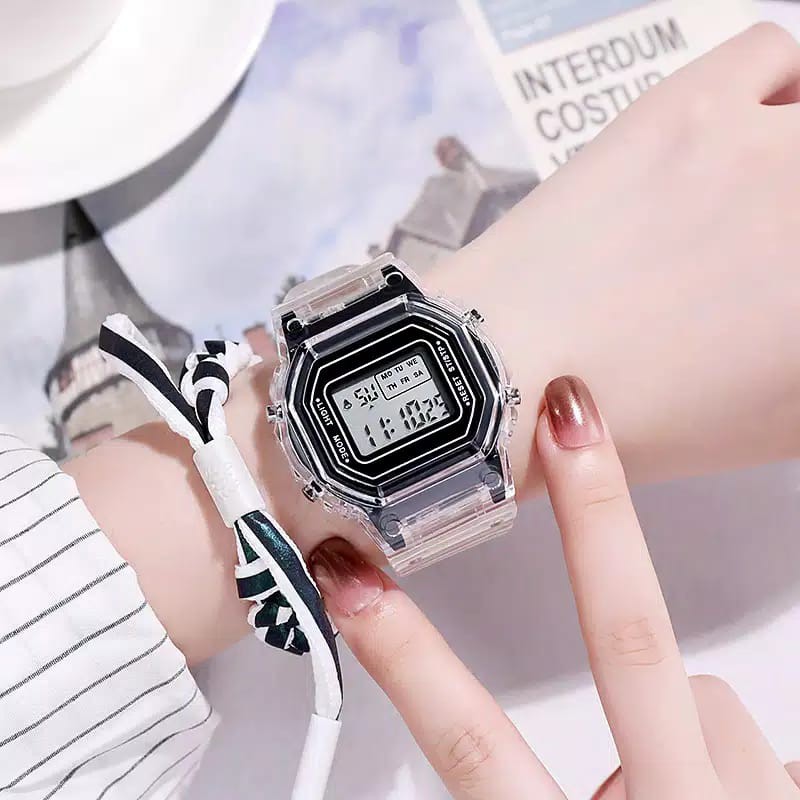 (SS)Jam Tangan Wanita Fashion Korea Style Digital Sport LNR-1175 Transparan