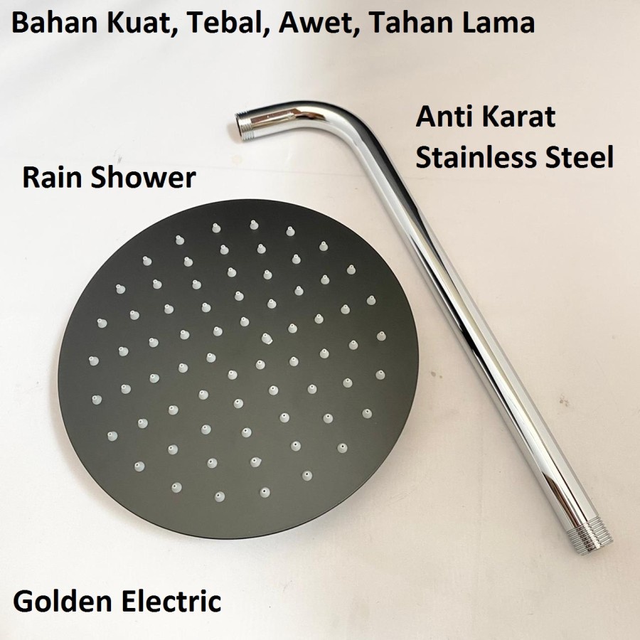 Rain Shower Head Wall Mandi Tembok Stainless Steel Kepala Bulat Hitam Silver