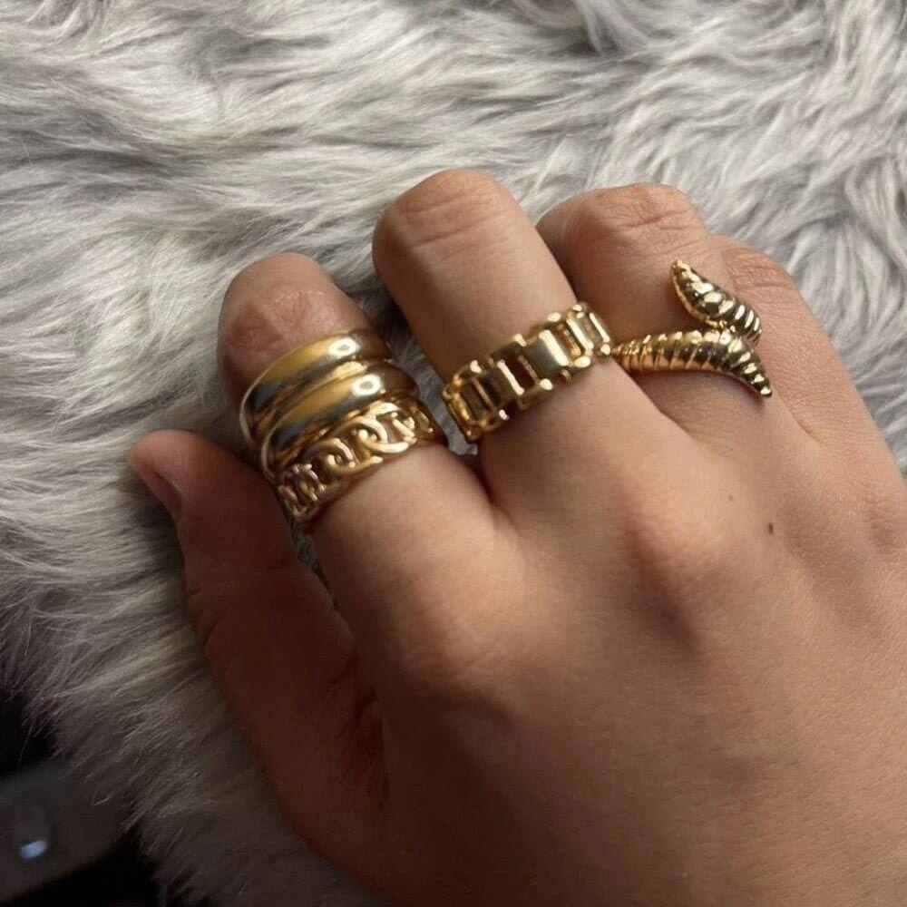 Agustina Wanita Pembukaan Cincin 4Pcs/set Punk Irregular Geometris Kepribadian Temperamen Rantai