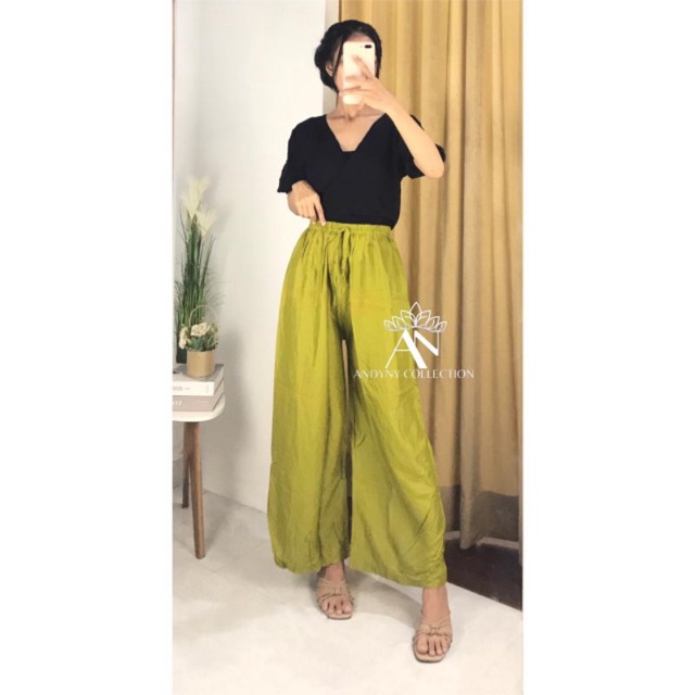 celana kulot polos full karet-Olive