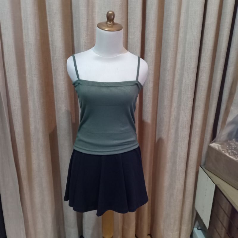 NEW atasan tank top wanita rajut kaos hijau tali 1 cute S M cewek L army green top
