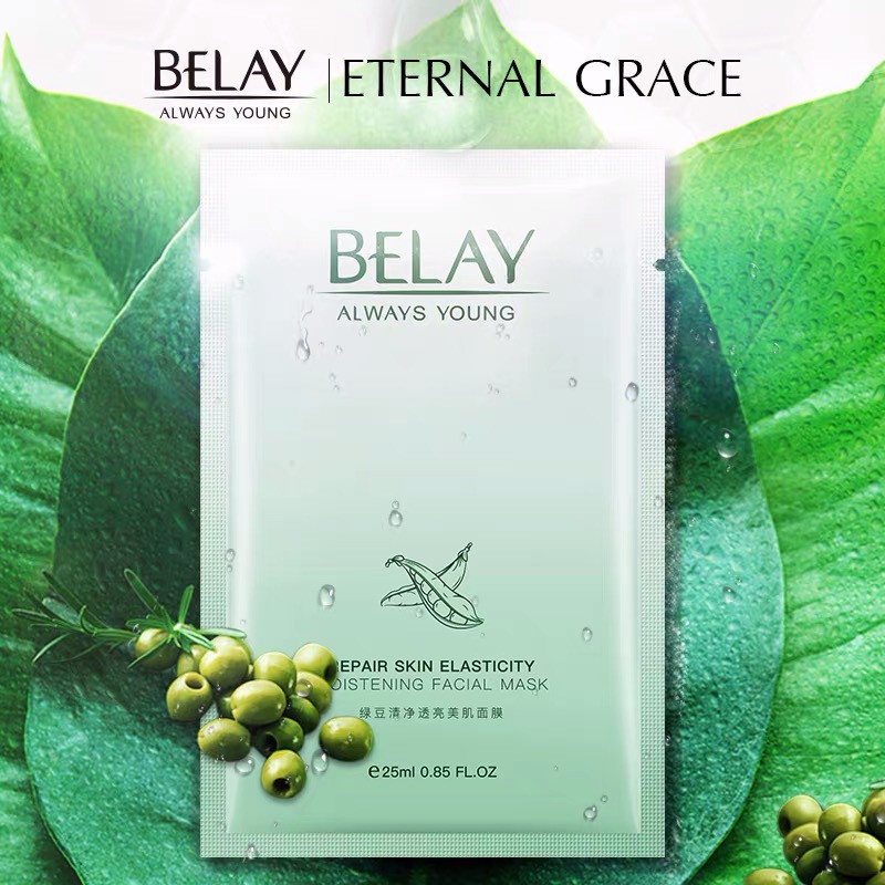 BELAY REPAIR SKIN ELASTICITY MUNG BEAN MOISTENING MASK MASKER WAJAH KOREA WANITA FACIAL SHEET MASK