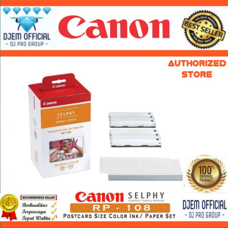 CANON SELPHY RP-108 Photo Paper and 2 pcs Printer Ink CP820 CP910 CP1000 Canon Selphy RP108 Canon Pr
