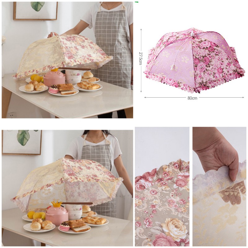 HJK TS002 Tudung Saji Lipat Penutup Makanan Motif Bunga Cantik Mewah Tudung Saji Makanan