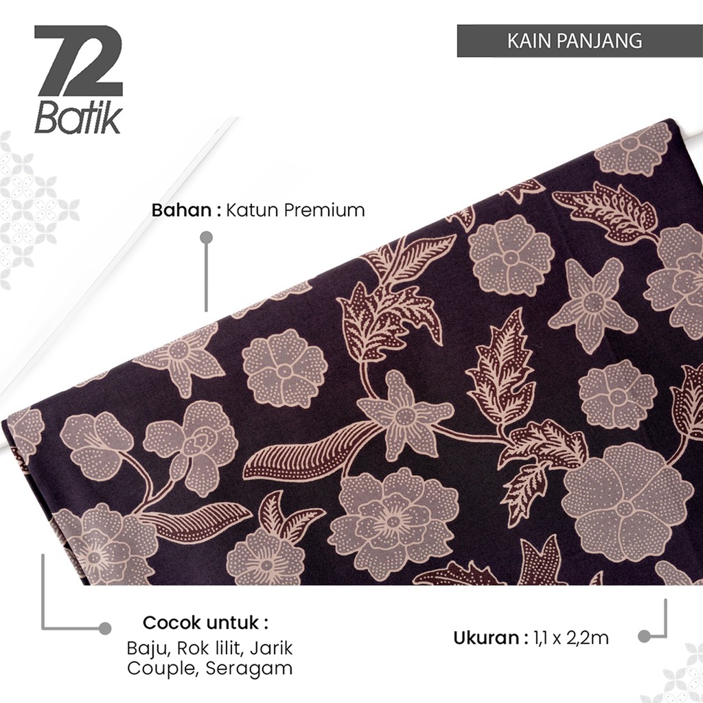 KAIN BATIK PREMIUM Bahan Katun Motif Kembang Warna Hitam Ireng Item 727978 CAP 72 - Jarik Jarit Samping Kebat Panjang Batik Katun Modern Premium Bahan Seragam Batik Pernikahan Kantor Keluarga Murah Kamen Jadi Batik Bali Lembaran