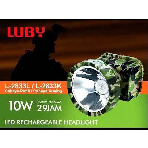 Luby Senter Kepala LED Super Terang Lithium L 2833K LED 10 Watt Lampu KUNING + Bola Lampu Super LED