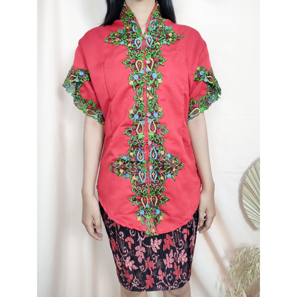 SB COLLECTION Stelan Atasan Kebaya Safari Blouse Bordir Dan Rok Plisket Midi Jumbo Batik Wanita