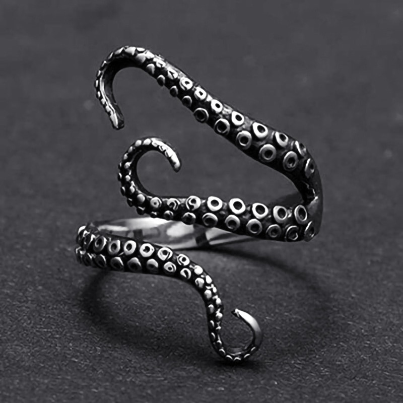 Cincin Model Terbuka Bahan Titanium Steel Desain Gurita Gaya Vintagegothic Adjustable Untuk Wanita