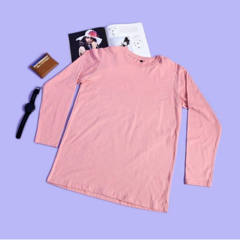 Kaos Polos Pink Salem Lengan Panjang High Quality Distro Catton Combed 24s/ Kaos Polos Pria/ Kaos Po