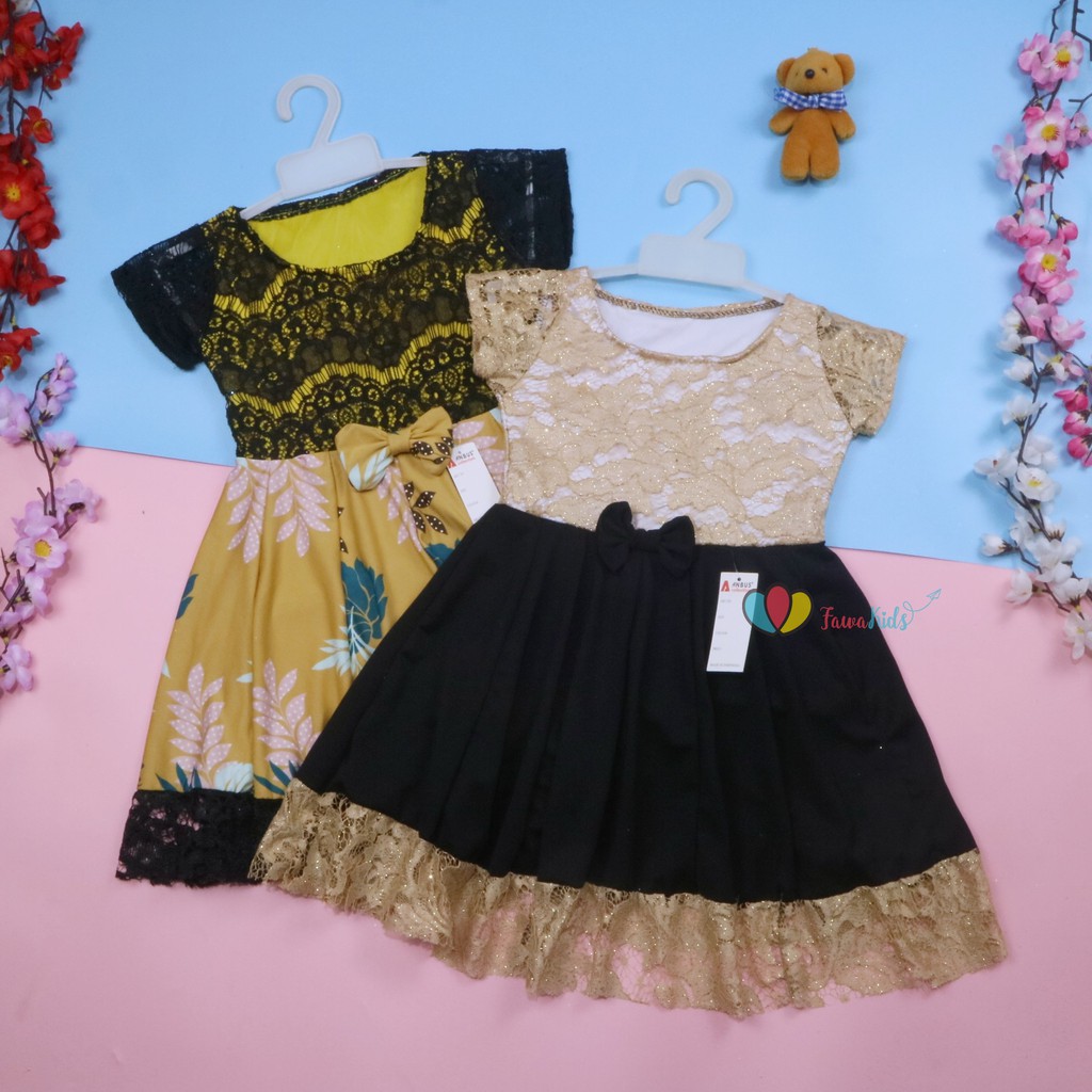 Dress Brukat Davina uk 3-4 Tahun / Dres Anak Perempuan Gaun Pesta Balita Baju Import Kids Cewek Girl