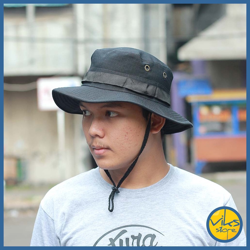 Topi Rimba Bucket Hat Safari Mancing Pancing Adventure Hutan Hiking Naik Gunung Hutan Lokal Original