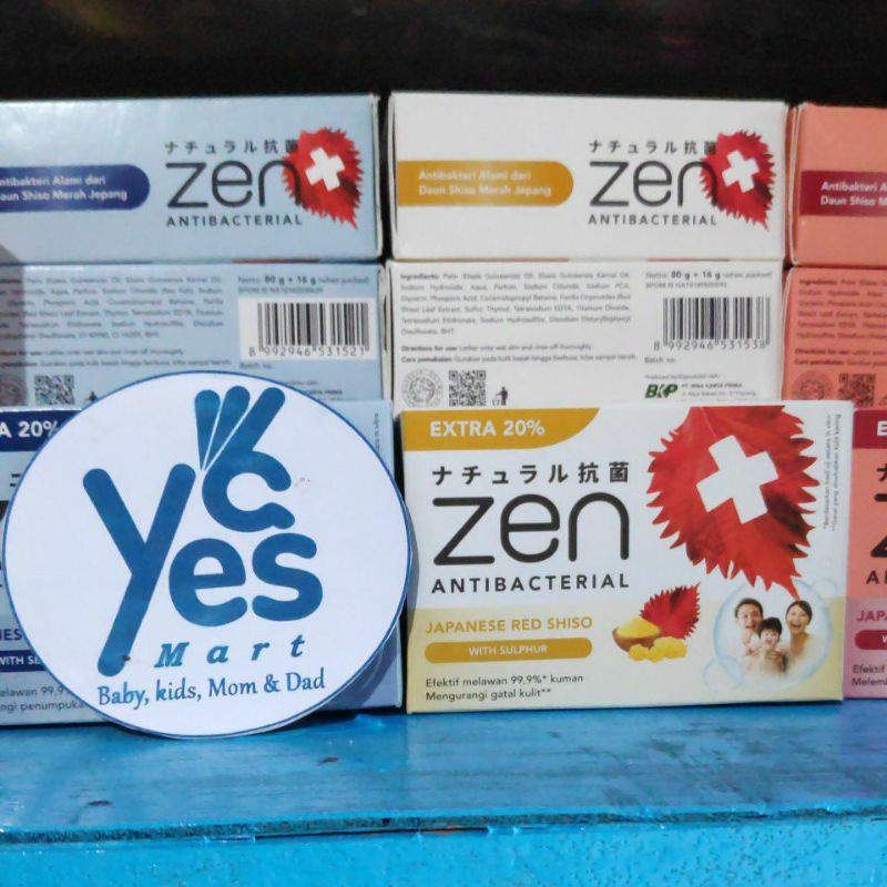 Zen Sabun Mandi Batang 1 PCS 70 g Antibacterial Body Soap Batangan Sea Salt Biru Sulphur Cream Putih Kuning Sandalwood Merah Pink Japanese Red Shiso