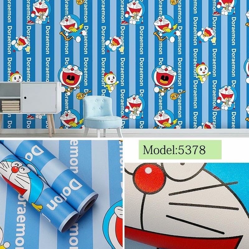 Wallpaper Stiker Ruang Tamu Walpeper Tembok Kamar Tidur 3d Motif Doraemon garis wpsdorami Termurah