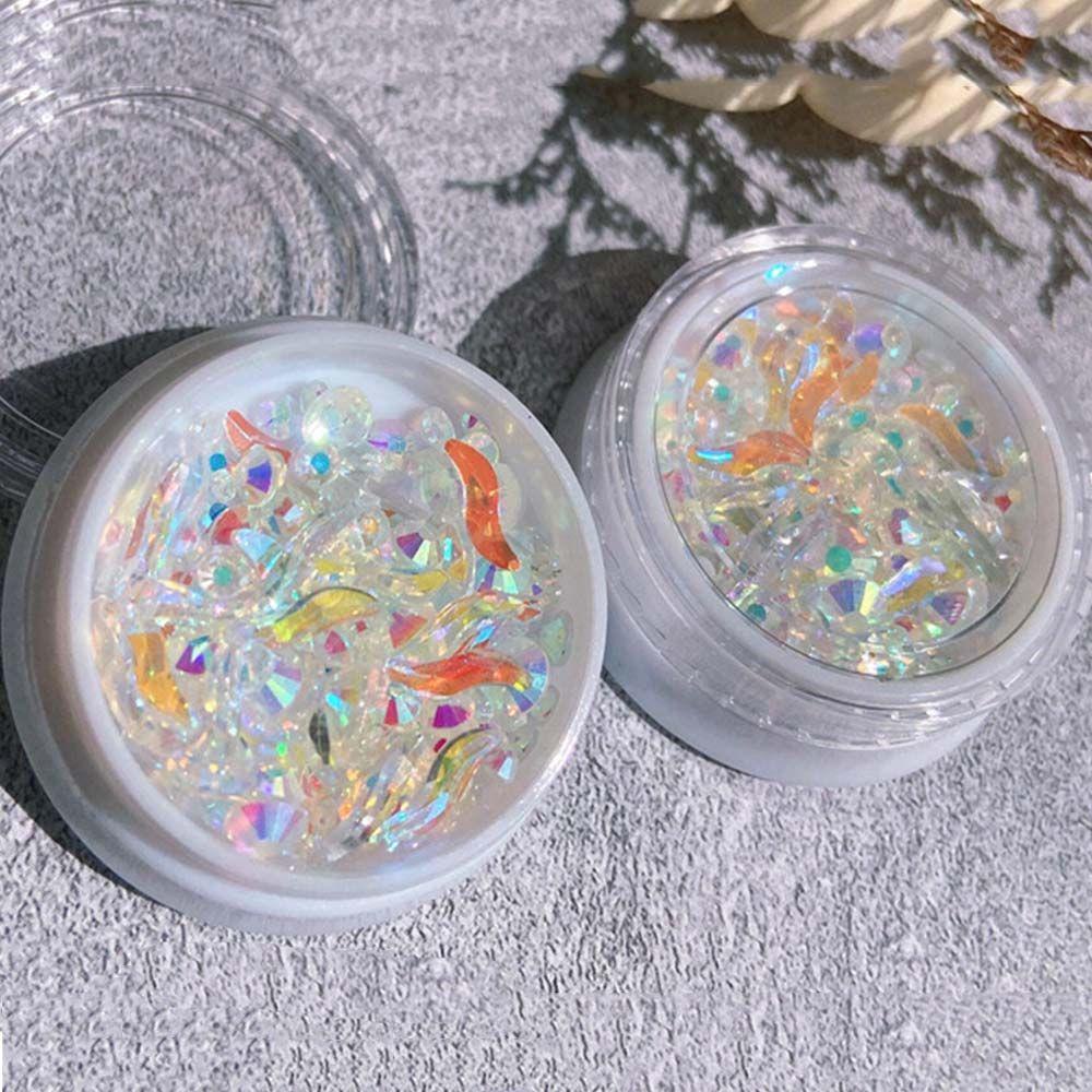 AUGUSTINA Agustinina Kristal Perhiasan Kuku Fashion Shiny Gaya Jepang Nail Art Ornamen 3D Kuku Stiker Bentuk S Aurora Aksesoris Kuku