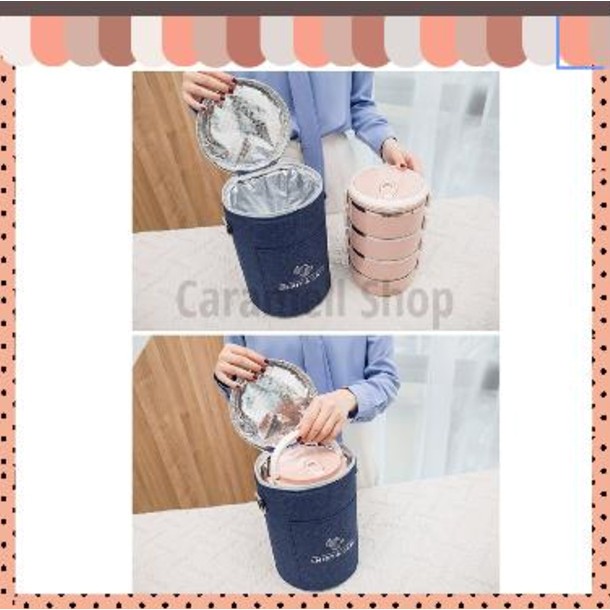 Tas Kotak Bekal Rantang 3 Susun Model Bulat Tas Bekal Lauch Bag
