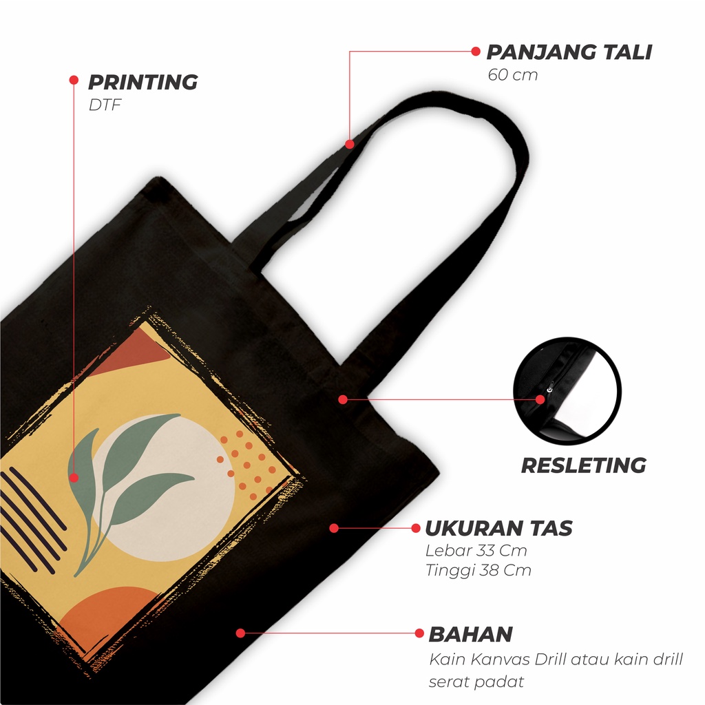 Sevine Tote Bag Tas Wanita Totebag Resleting Drill Abstrak Woman Watercolour Aesthetic Black Series - NGK 6