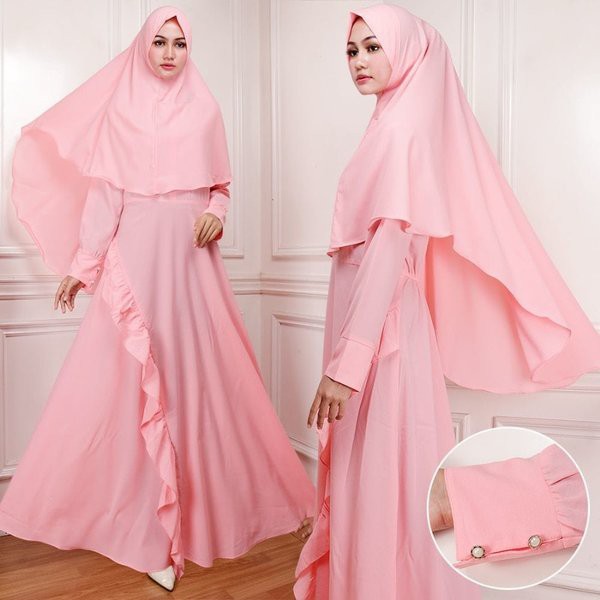 Baju Muslim Syari Nathalia Salem SW - Gamis Wanita Peach Diamond Salem