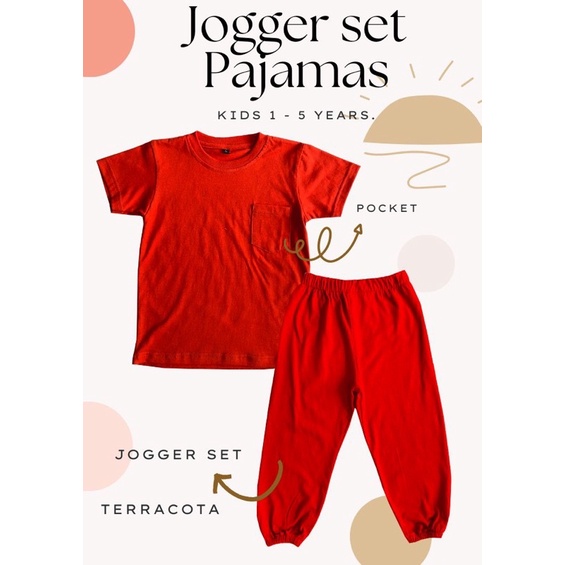 JOGGER SET Pajamas - Setelan Celana Jogger anak &amp; Kaos Polos bahan katun premium - 0 sd 5 tahun