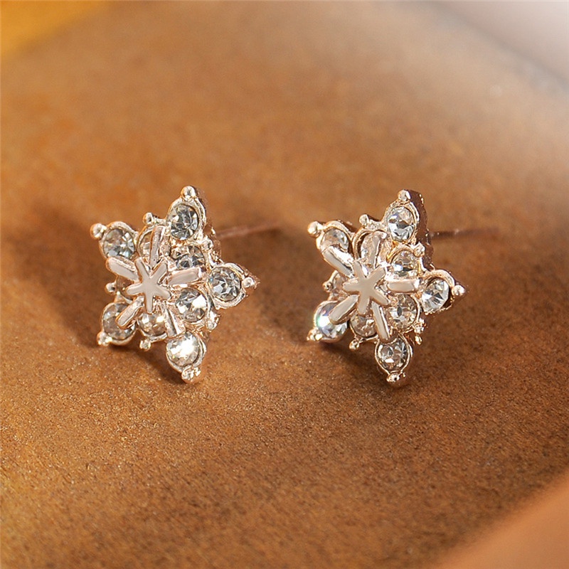 Anting Tusuk Motif Bintang / Snowflake Hias Kristal Imitasi Untuk Wanita