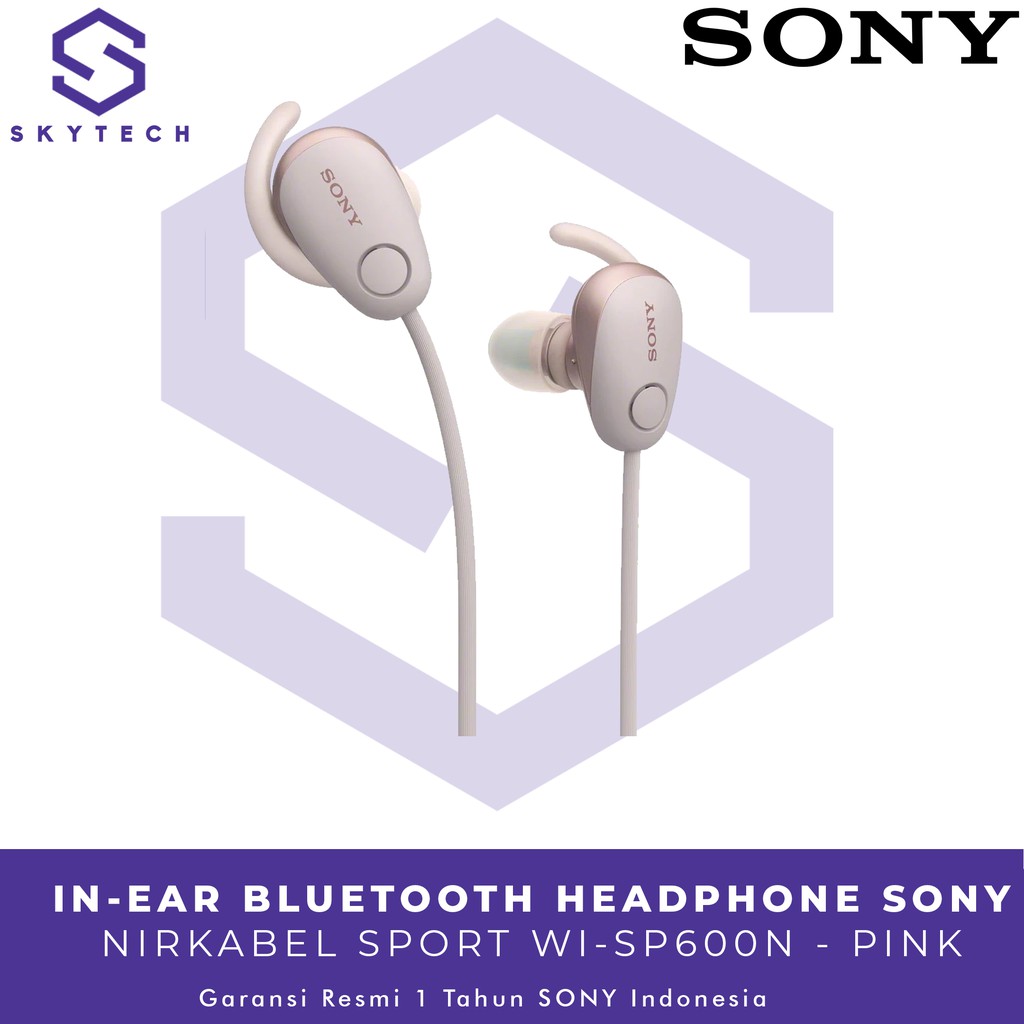 EARPHONE BLUETOOTH SONY WI SP600N PINK ORIGINAL GARANSI RESMI