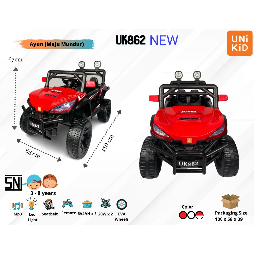 Mainan Mobil Aki anak jeep Unikid UK 862 BAN KARET