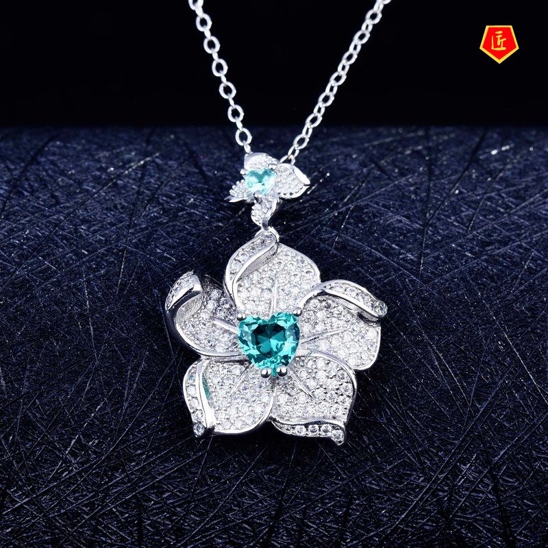 [Ready Stock]Jewelry Flower Set Colored Gems Necklace Open Ring for Women