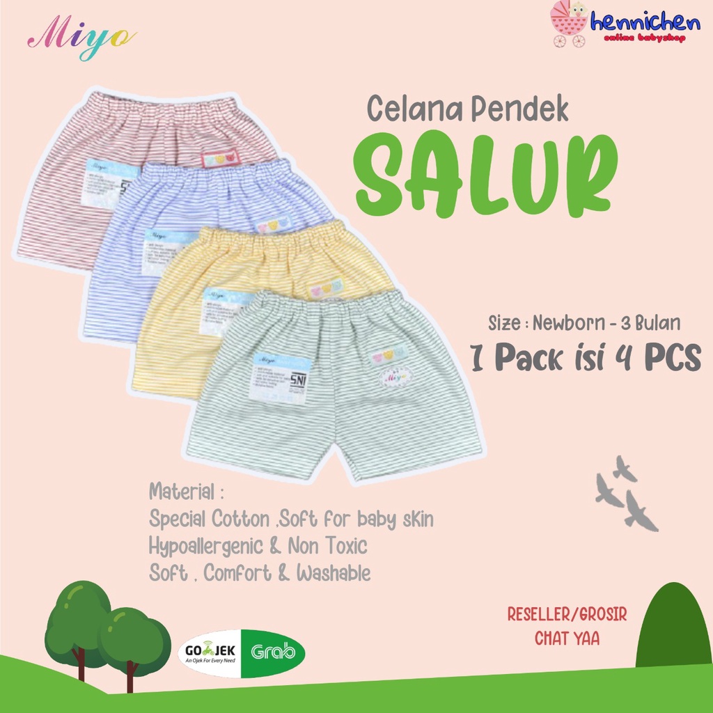 4 Pcs Celana miyo Pendek Bayi/Baby Salur (0-3M)