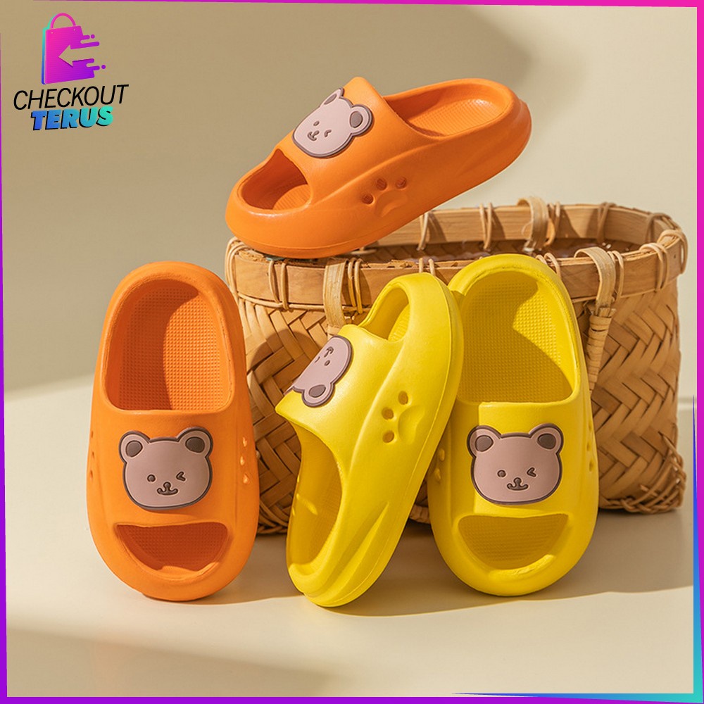 CT S45 Sandal Anak Perempuan Laki Laki Model Slip On Motif Beruang Anti Slip Bear Baby Slippers High Quality Import