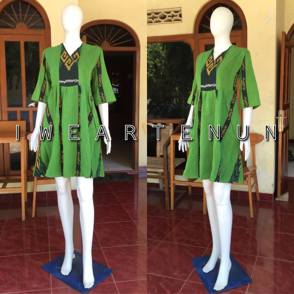 DRESS TENUN IKAT JEPARA WARNA HIJAU
