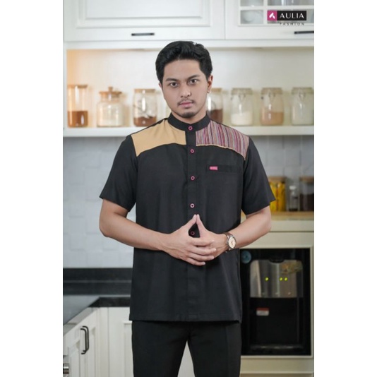Kemeja Koko Aulia Fashion Sachie Black Yellow Lurik Original (Bisa Cod)