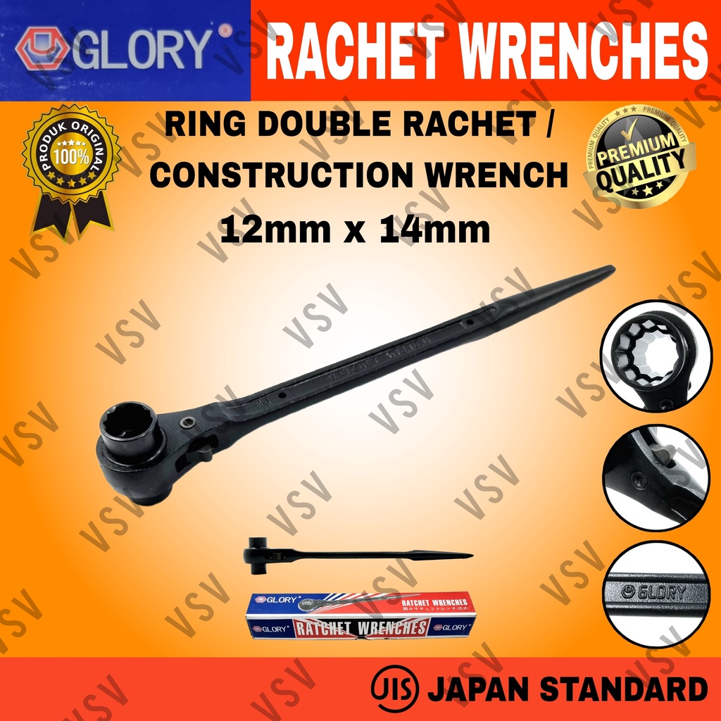 Kunci Ring Double Rachet 12x14mm Kunci Skafolding Construction Wrench Sok Rachet
