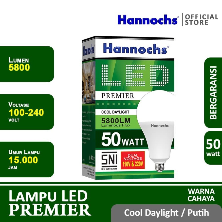 HANNOCHS PREMIER 50 WATT - Bola Lampu LED E27 50 Watt - Garansi 1 Tahun