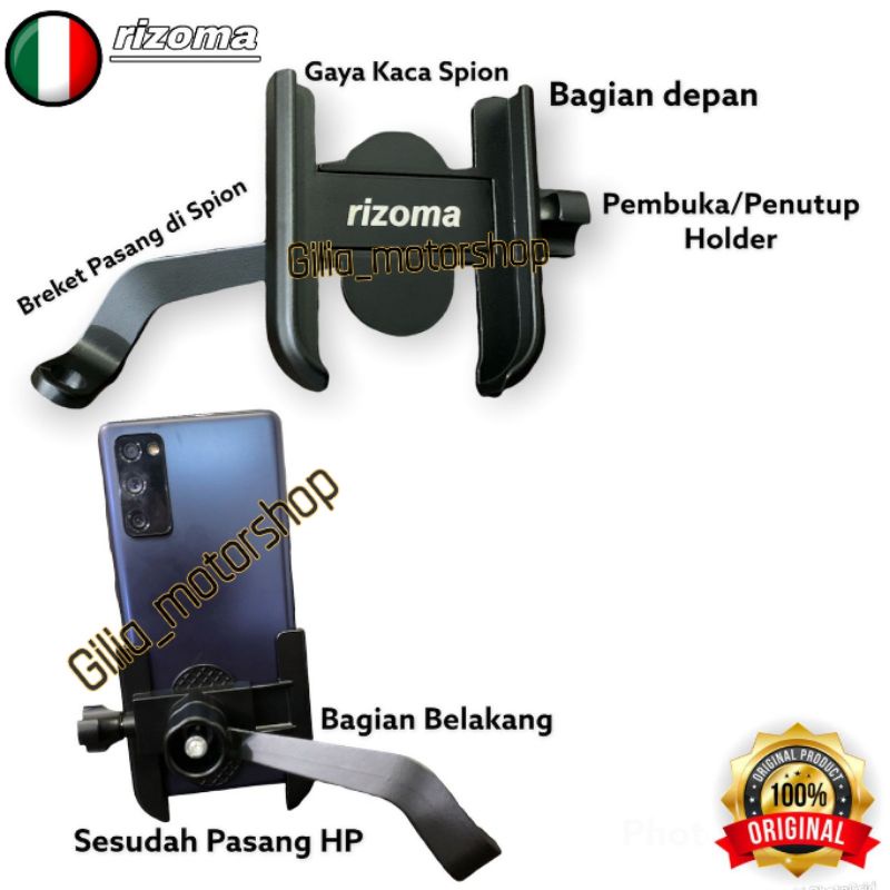 Holder Hp Spion &amp; Stang Full Besi Black Series Rizoma Original Universal