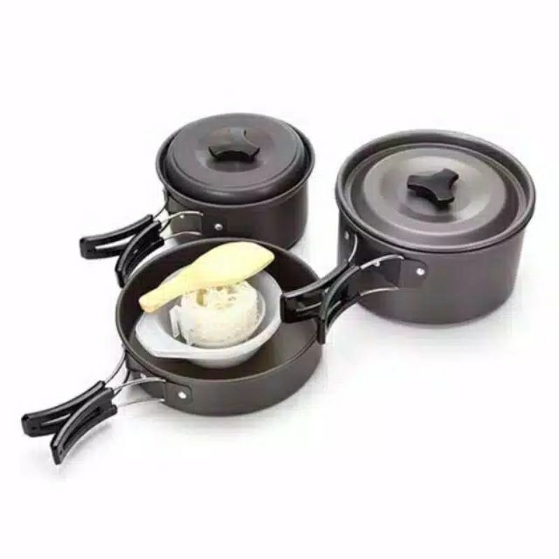 Paket Hemat Cooking Set isi 3 wajan &amp; Kompor windproof Camping/Outdoor