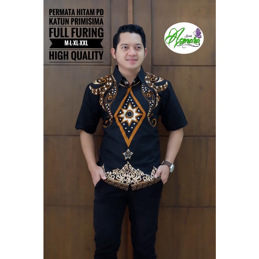 PERMATA HITAM Kemeja Batik Pria Full Furing Bahan Katun Primisima