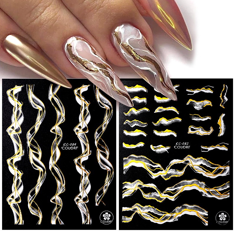 1 Lembar Stiker Kuku 3D Motif Marmer Warna Hitam Putih Untuk Dekorasi Nail Art