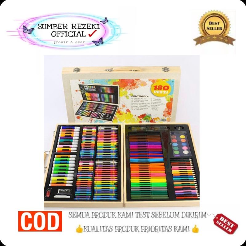 

SR - Crayon Art Set 180 PCS Kotak Kayu Crayon Set Cat Minyak Pensil Warna Pastel untuk Anak Melukis Mengambar