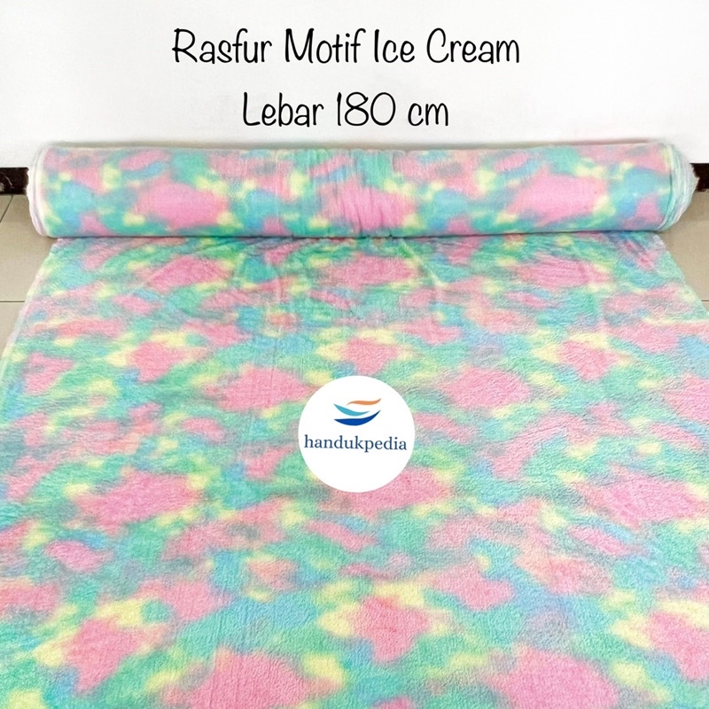 Rasfur / Kain Bulu Printing Motif Ice Cream / Es Krim / Pelangi / Boba Lebar 180 cm