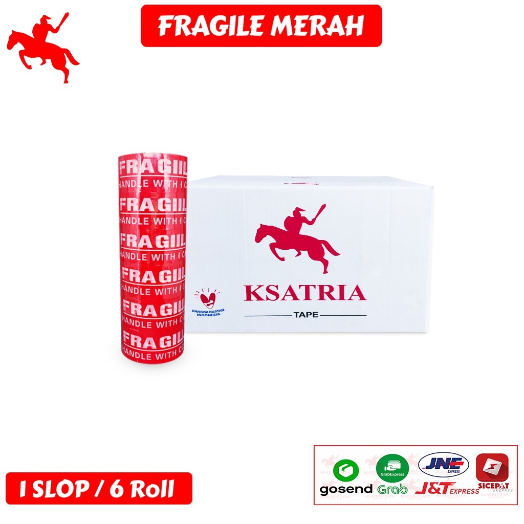 

gk [TERMURAH] Lakban OPP Tape / Lakban Fragile Merah Putih Dunia Packing 60 Yard (1 Slop)