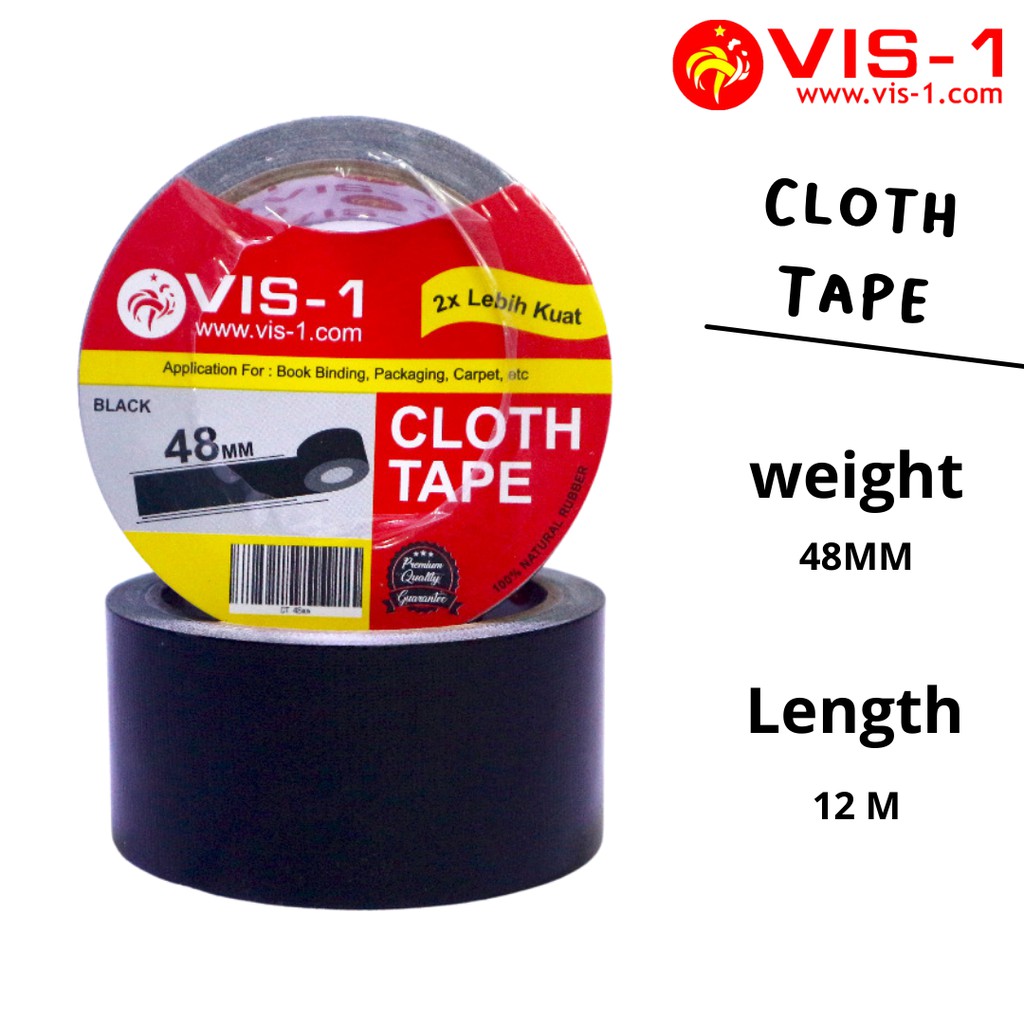 

Lakban Kain Hitam / Cloth Tape Hitam / Isolasi Kain Hitam VIS1 48mm x 72Yard