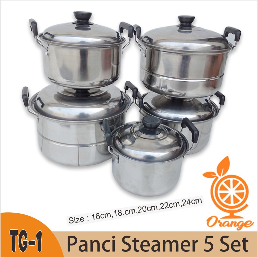 Panci Steamer Stainless Set 5 In 1 Steamer Stainless 555 Baskom panci Kukus Serbaguna panci set lengkap