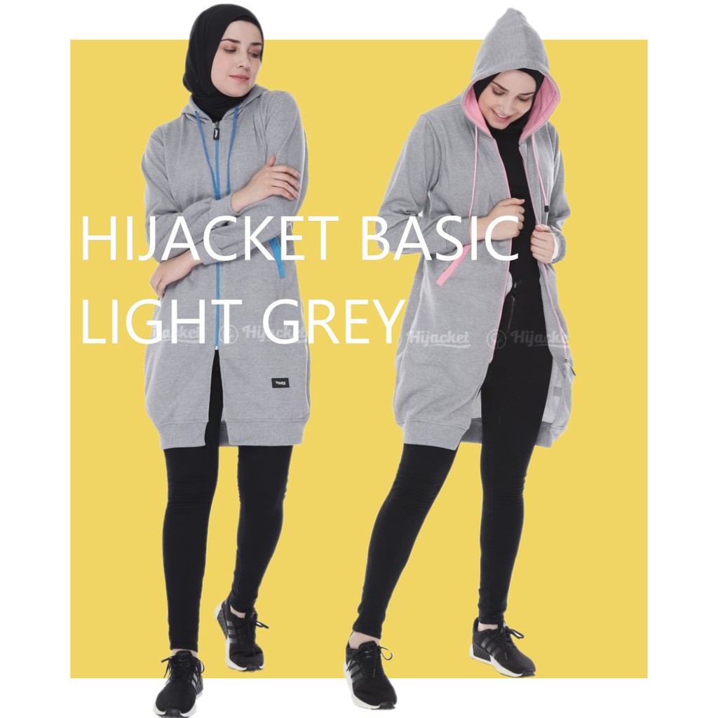 Jaket Tebal Wanita Hijab Hijacket Basic Blue Hijaket Hoodie Original Model Polos Panjang-Grey