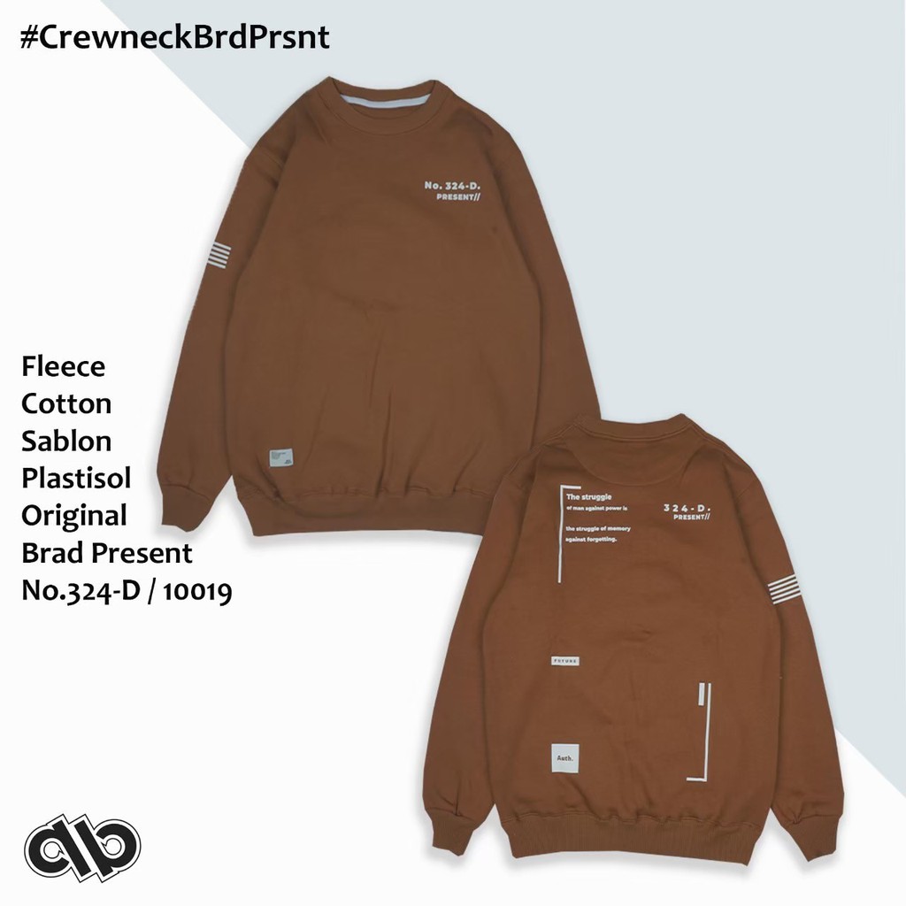 BRAD PRESENT ORIGINAL Sweater Crewneck Sweatshirt cowok warna Brown seri 324D art F3005